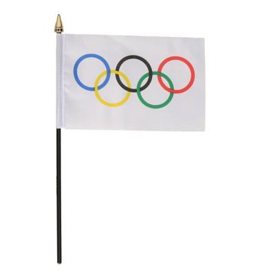 Olympische Spelen vlaggetje - 15 x 10 cm - polyester - op kunststof stokje - 27 cm