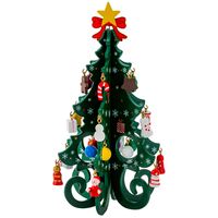 Mini kerstboompje - groen - met hangers - H19 cm - hout - kinderkamer - thumbnail