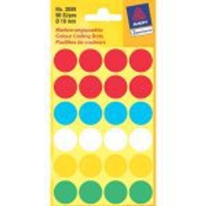 Etiket Avery Zweckform 3089 rond 18mm assorti 96stuks