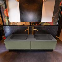 Badkamermeubelset Mondiaz Erin 150 cm met 2 Lades met RIDGE Wastafel Dubbel Dark grey met 2 kraangaten Greeploos Mat Army