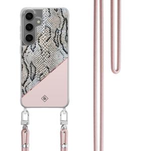 Samsung Galaxy S24 Plus hoesje met rosegoud koord - Snake print