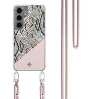 Samsung Galaxy S24 Plus hoesje met rosegoud koord - Snake print