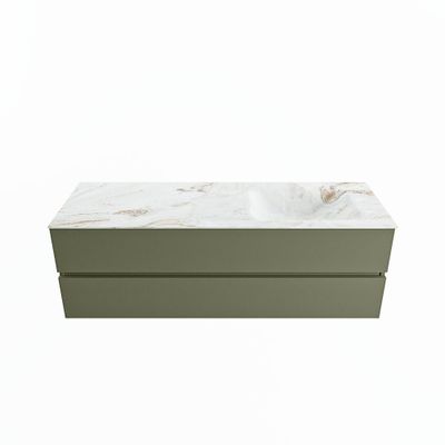MONDIAZ VICA-DLUX 150cm badmeubel onderkast Army 2 lades. Inbouw wastafel CLOUD rechts zonder kraangat, kleur Frappe.