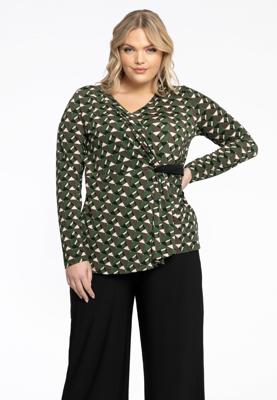 Yoek Shirt met overslag GEOMETRIC | Groen | Maat 38/40