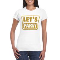 Verkleed T-shirt voor dames - lets party - wit - glitter goud - carnaval/themafeest