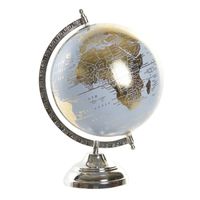 Wereldbol/globe op voet - kunststof - blauw/goud - home decoratie artikel - D20 x H30 cm