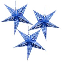 Set van 4x stuks decoratie kerstster lampionnen blauw 60 cm