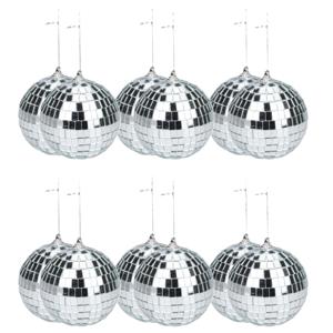 Disco kerstballen - 12x st - zilver - D6 cm - kunststof - discobol - spiegelbol - discobal