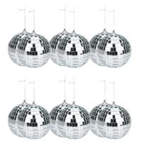 Disco kerstballen - 12x st - zilver - D6 cm - kunststof - discobol - spiegelbol - discobal