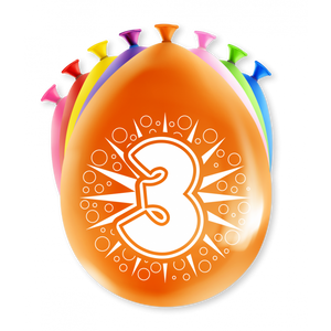 Party Ballonnen Hoera 3 Jaar - 8 Stuks