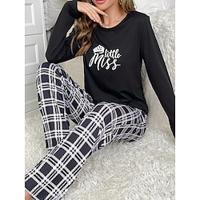 Dames Pyjama Sets Raster / Plaid Brief Modieus Comfortabel Huis Dagelijks Bed Polyester Ademend Strakke ronde hals Lange mouw T-shirt Pantalon Elastische taille Herfst Winter Zwart Lightinthebox - thumbnail