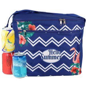 Koeltas schoudertas blauw met zomer print 32 x 27 x 25 cm 18 liter