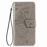 iPhone 13 Pro hoesje - Bookcase - Pasjeshouder - Portemonnee - Vlinderpatroon - Kunstleer - Grijs