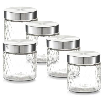 Zeller keuken voorraadpotten / bewaarpotten - 5x - 750 ml - geruit glas - 11 x 12 cm