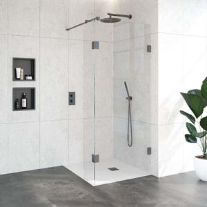 BRAUER Void inloopdouche helder glas 90x200 met 30 zijwand incl. glascoating PVD gunmetal geborsteld GS-VOI2H9030200GM