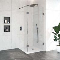 BRAUER Void inloopdouche helder glas 90x200 met 30 zijwand incl. glascoating PVD gunmetal geborsteld GS-VOI2H9030200GM