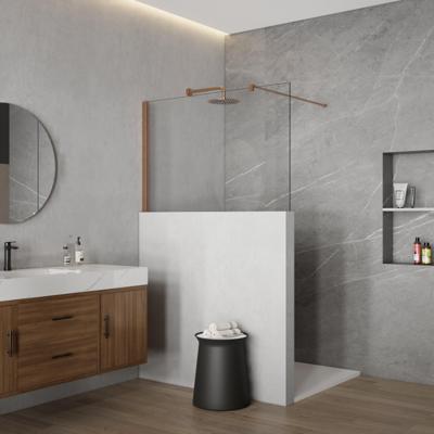 Fortifura Galeria Halfhoge Inloopdouche - 120x80cm - helder glas - 8mm - nano - met profiel en stabilisatiestang - Geborsteld koper PVD (Koper) SW1235437 SW876702