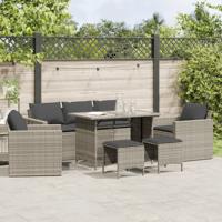 6-delige Loungeset met kussens poly rattan lichtgrijs