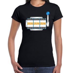 Fruitmachine boring/drunk / gokmachine saai/dronken drank fun t-shirt zwart voor dames