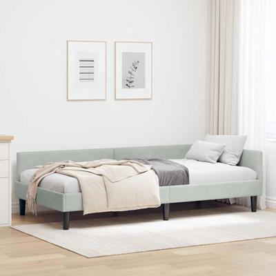 Hoekbedframe Lichtgrijs 80 x 200 cm Velvet en Engineered hout