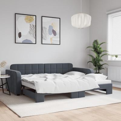 Slaapbank met onderschuifbed 90x190 cm fluweel donkergrijs