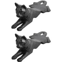 Deurstopper liggende kat - 2x - 0.5 kg - gietijzer - zwart - 16 x 8 x 7 cm - thumbnail