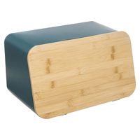 Broodtrommel met snijplank deksel - Petrol blauw - Metaal/bamboe - 37 x 22 x 23 cm