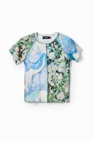 Slim fit T-shirt korte mouwen schilderij - BLUE - XL