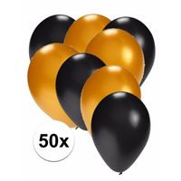 50x ballonnen - 27 cm - zwart / goud versiering - thumbnail
