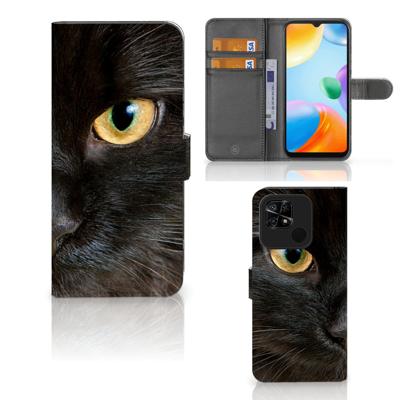 Xiaomi Redmi 10C | Telefoonhoesje | Met pasjeshouder | Zwarte Kat