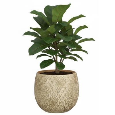 Mica decorations Bloempot / plantenpot Madeira - creme - terracotta - 14 cm - schubbenpatroon