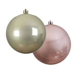 Grote decoratie kerstballen - 2x st - 14 cm - champagne en lichtroze - kunststof