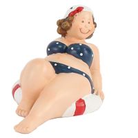Woonkamer decoratie beeldje - liggend - dikke dame - blauw badpak - 10 cm - thumbnail
