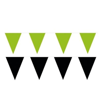 Feest versiering punt vlaggetjes pakket - 200 meter - groen en zwart - slingers / vlaggenlijnen