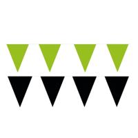 Feest versiering punt vlaggetjes pakket - 200 meter - groen en zwart - slingers / vlaggenlijnen