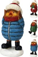 Vogel met jas 8x9x18 cm 3ass kerstversiering - Nampook