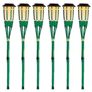 6x Groene buiten/tuin Led fakkel Bodi solar verlichting 54 cm vlam