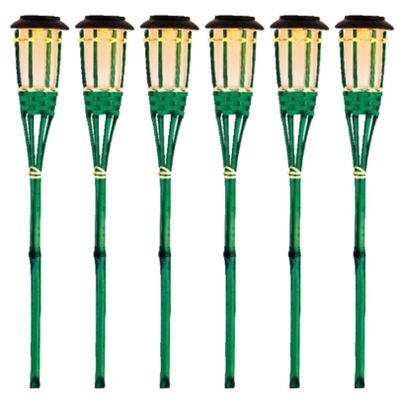 6x Groene buiten/tuin Led fakkel Bodi solar verlichting 54 cm vlam