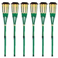 6x Groene buiten/tuin Led fakkel Bodi solar verlichting 54 cm vlam