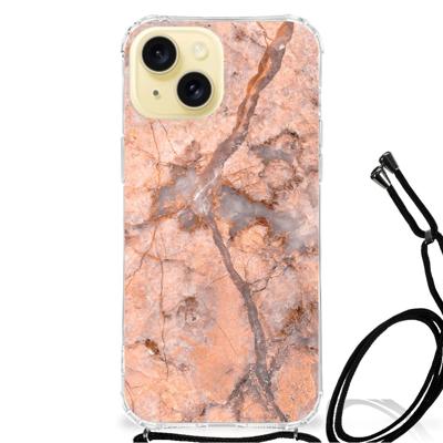 Apple iPhone 15 Anti-Shock Hoesje Marmer Oranje Apple iPhone 15 Anti-Shock Hoesje Marmer Oranje