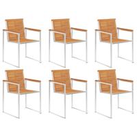 Tuinstoelen 6 st massief acaciahout en roestvrij staal