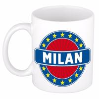 Milan voornaam koffiemok - beker - wit/blauw - 300 ml - Cadeau - Heren - Collega - Vaderdag