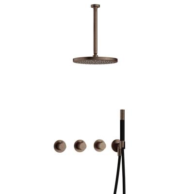 Hotbath Cobber - CB7067 - Inbouw Regendoucheset - Verouderd Messing - 2 Stopkranen - Thermostatisch - Plafondbuis 30 cm - Hoofddouche 300 mm - Staafhanddouche - met M106 - Waterbesparend