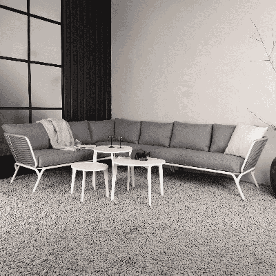 Nohr Loungeset 'Fanendo' Met hoekbank en 3 tafels, kleur Wit