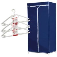 Set van mobiele opvouwbare kledingkast met blauwe hoes 160 cm en 15x plastic kledinghangers wit - Campingkledingkasten - thumbnail
