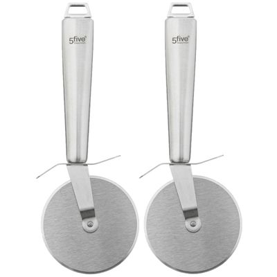 Set van 2x pizza snijder-wiel de luxe - zilverkleurig - RVS - 23 cm