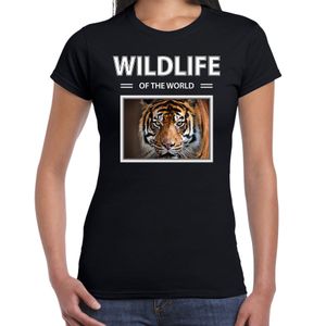 Tijger t-shirt met dieren foto wildlife of the world zwart voor dames