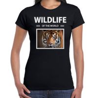 Tijger t-shirt met dieren foto wildlife of the world zwart voor dames - thumbnail