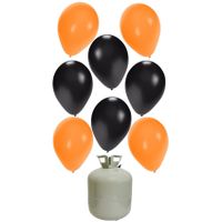 30x Helium ballonnen zwart/oranje 27 cm + helium tank/cilinder