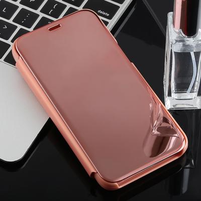 Galvaniseren spiegel horizontale flip case voor Galaxy j2 core met houder (Rose goud)